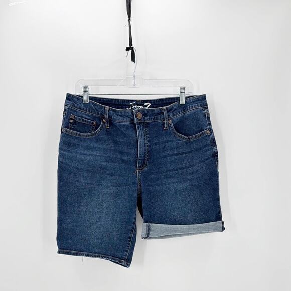 Seven7 high rise dark wash stretch denim shorts size 12 coastal beach summer - Picture 1 of 7
